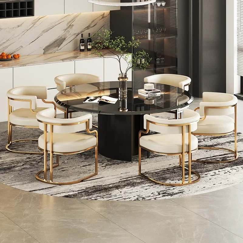 Metal Legs Dining Chairs Modern Luxury Armrest Balcony Dining Chairs Luxury Living Room Cadeiras Home Furniture