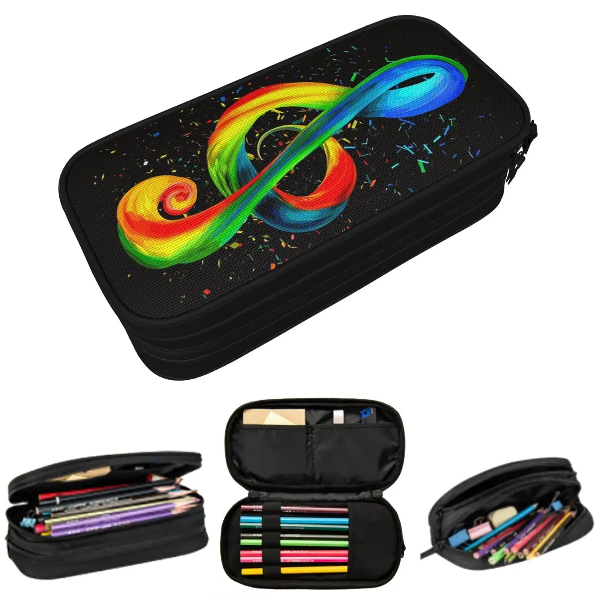 

Music Note With Colorful Stripes And Fluid Pencil Case for Boy Girl Gifts Pen Box Pencil Bag Stationery Supplies Pen Holder Bag