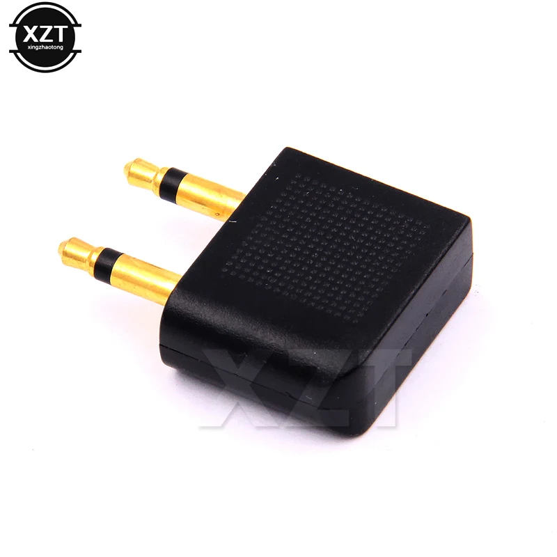 New Gold Nickel plated Air Plane 3.5mm Airplane Airline Headphone Mono Audio Converter Travel Jack Plug Splitter Adapter