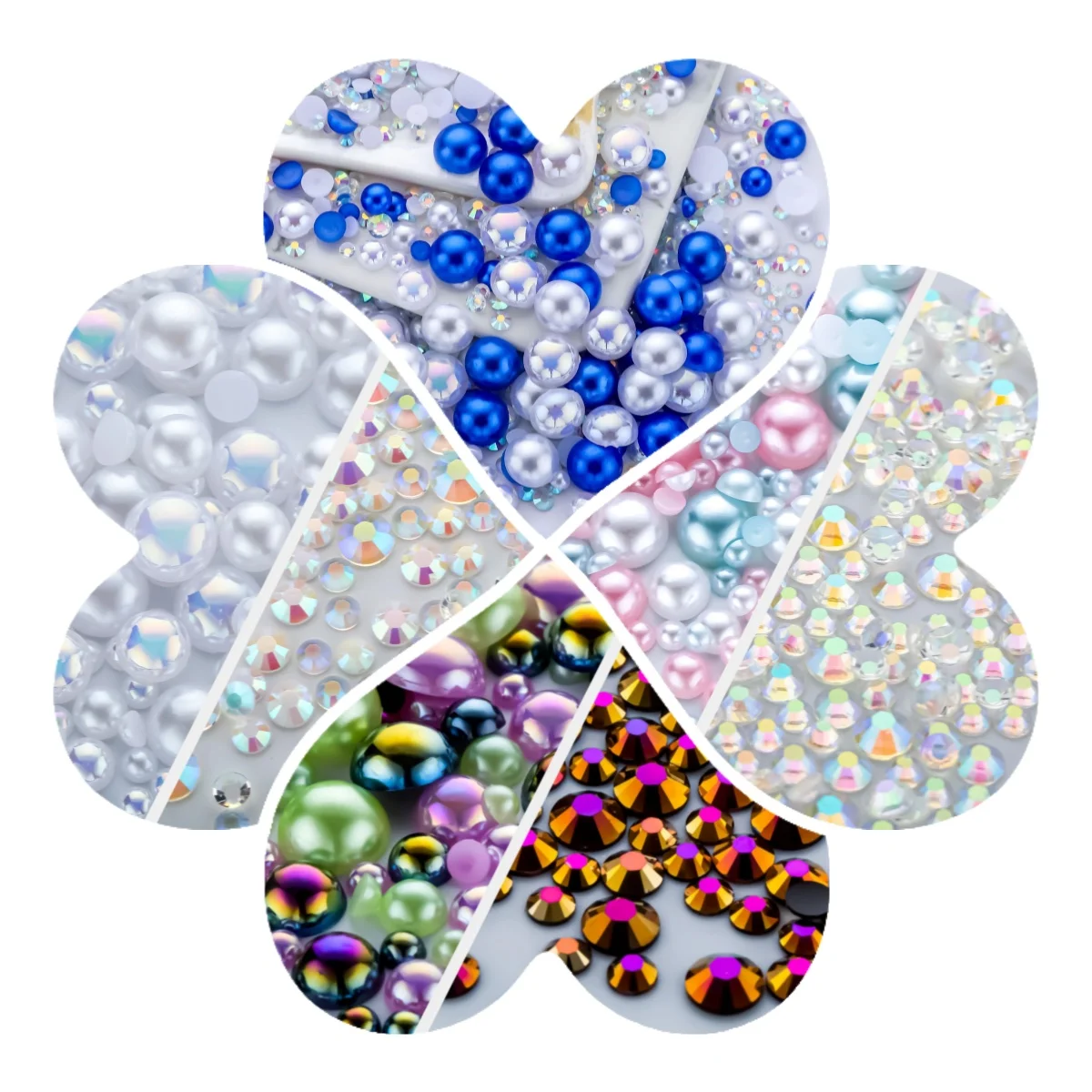 1100Pcs Flat Back Pearls And Rhinestones, 30g Mixed Size 3mm-10mm Ab Color Resin Rhinestones Semi-Circular Pearl