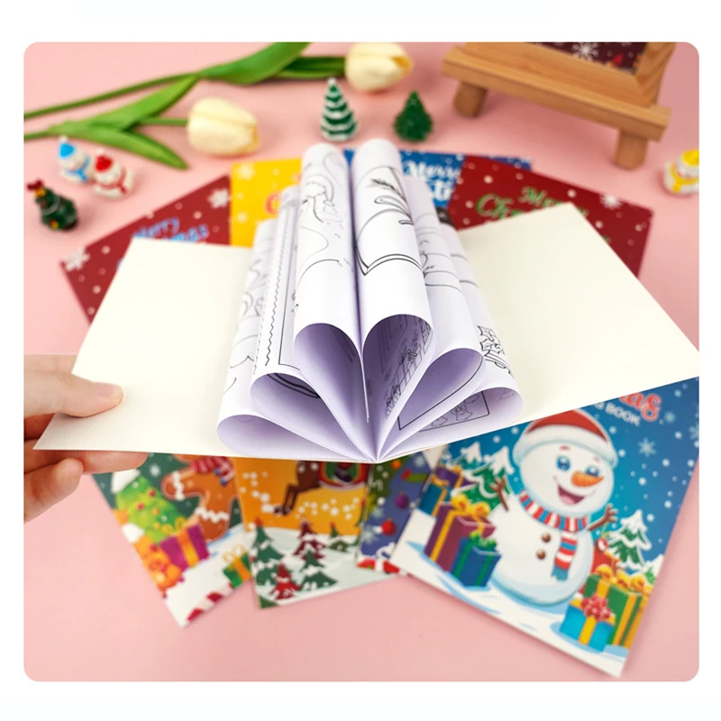 8-Book Set Children's Cartoon Coloring Books DIY Drawing Color Book Holiday Party Theme Christmas Coloring Book