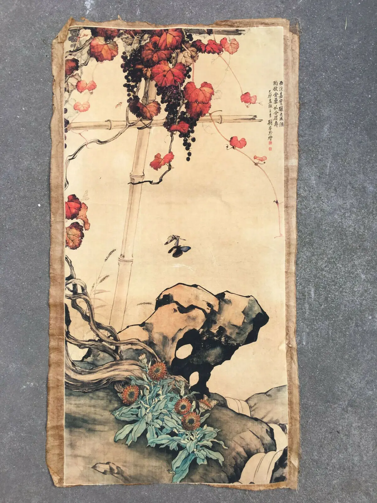 

Chinese Old Scroll Liu kuiling - flower and bird Painting Rice Paper Painting