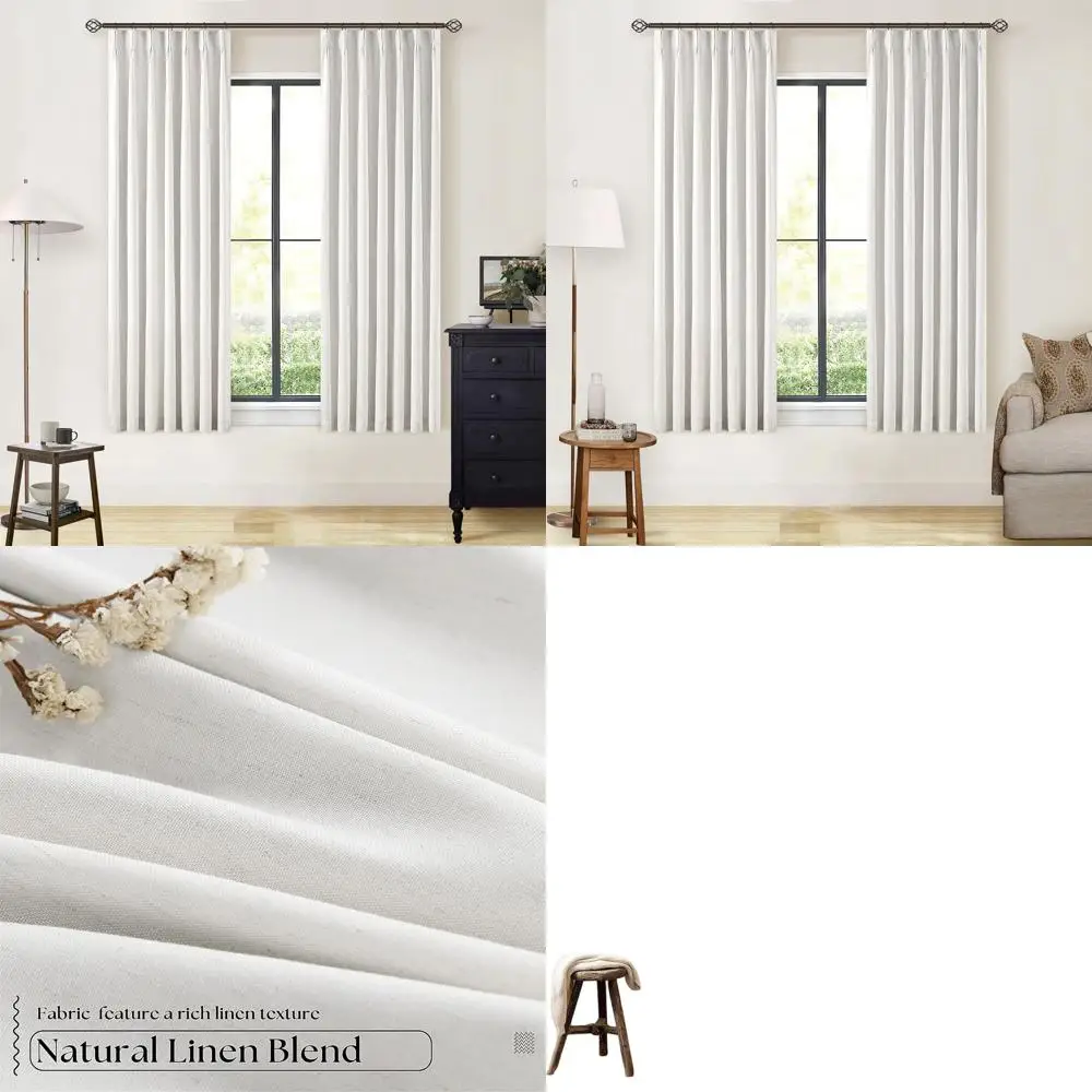 

63, плотные шторы из льна цвета слоновой кости со складками и задней выкладкой для стиля фермерского дома, 100% светоблокировка для небольших окон