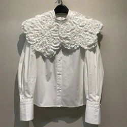 Spring Upscale Chic Detachable Fungus Peter Pan Collar Blusas Mujer High Quality Shirts Tops Japan Style Loose Blouses Femme