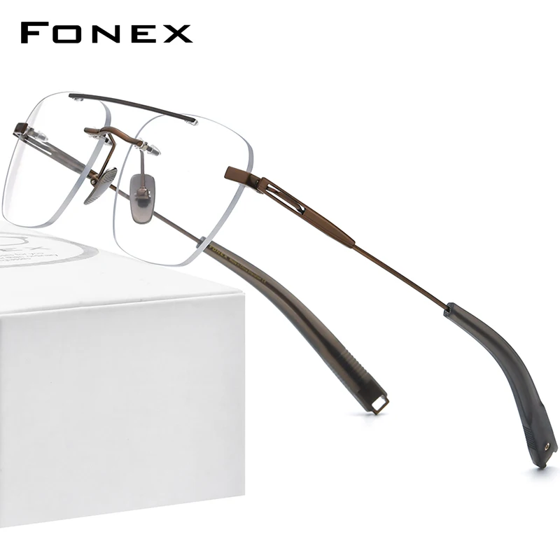 FONEX Titanium Glasses Frame Men New Rimless Square Eyeglasses Men's Frameless Eyewear DTX419