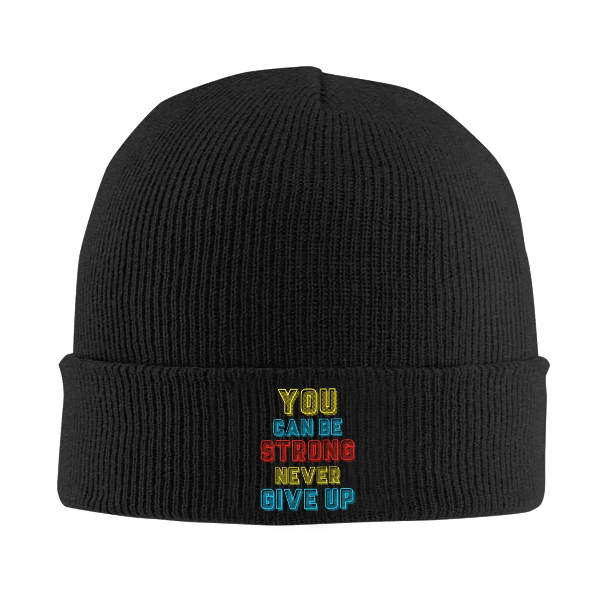 Cenaes Never Give Up Beanie Cap Winter Warm Bonnet Homme Knitting Hat  Johnes U Cant See Me Skullies Beanies Hats For Men Women