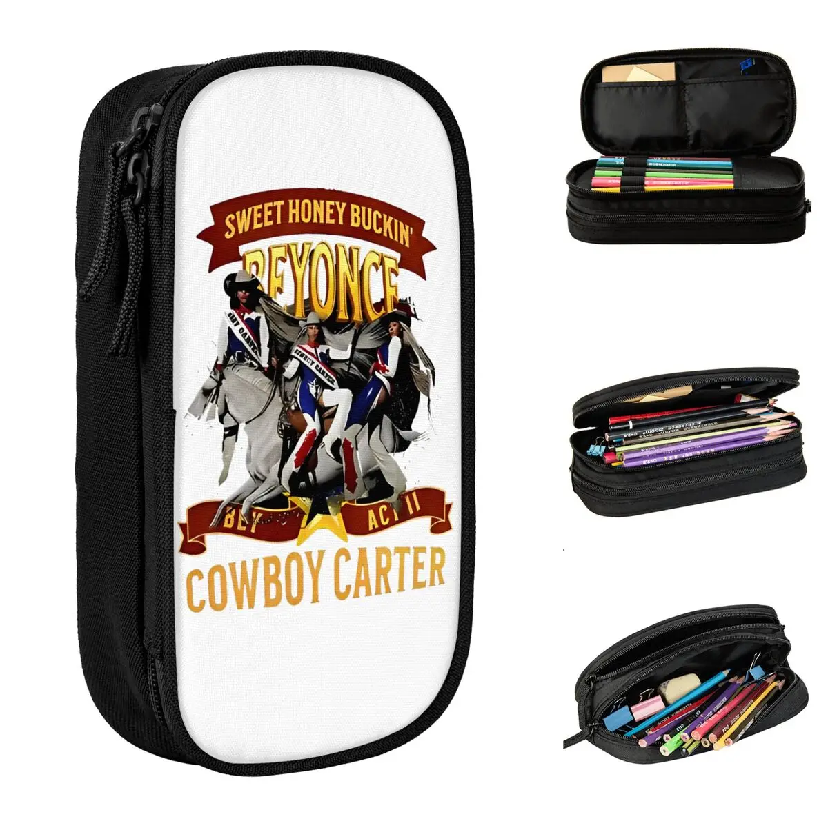 Cowboy Carter Beyonce Music Singer Pop Queen Pen Box Double Layer Large-capacity Kids School Supplies Pencil Case Stationery