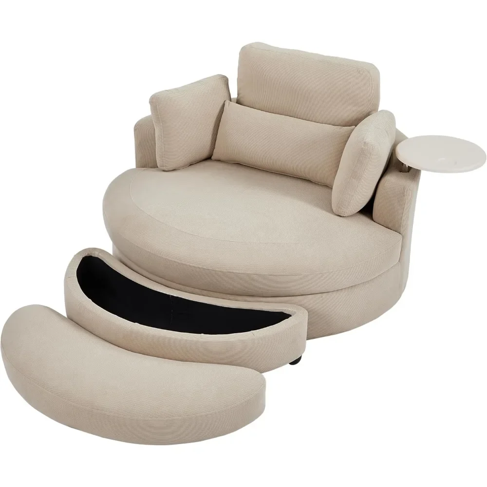 

Swivel Accent Chair with Armrest Tray, Round Barrel Chairs with Ottoman for Living Room Corduroy Fabric, Living Room Chairs