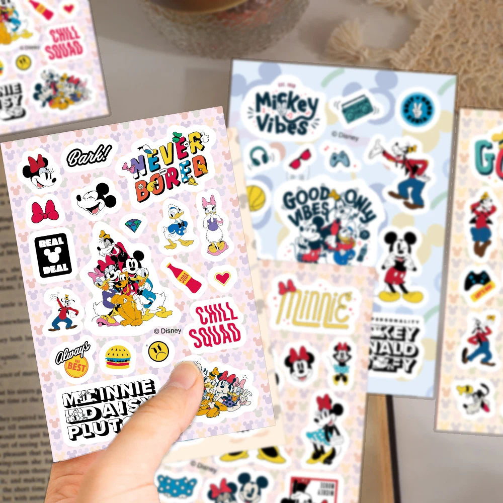 8/16sheets Cute Disney Mickey Minnie Anime Stickers Donald Duck Goofy Cartoon Sticker Laptop Suitcase Phone Funny Graffiti Decal