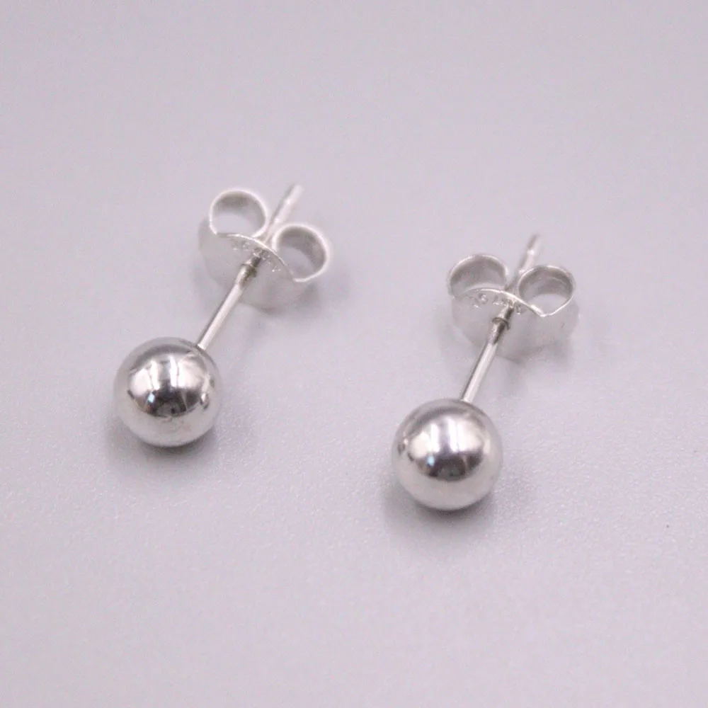 Authentic 18K White Gold 5mmW Glossy Ball Stud Earrings Women Men Gift 1.2-1.3g