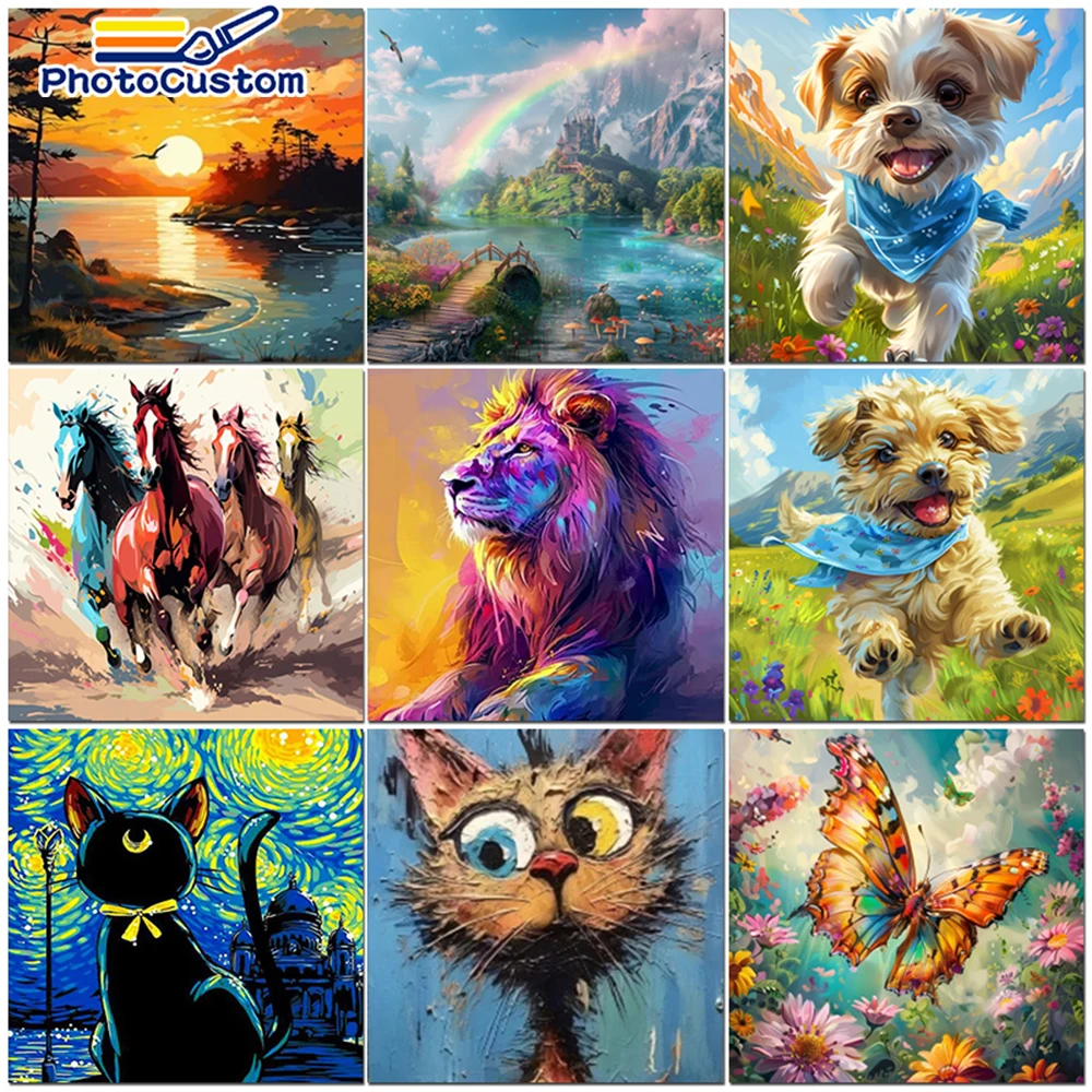 

PhotoCustom 60x75cm Painting By Numbers Handpainted Number Painting Animals DIY Paint By Numbers Adults Crafts Home Decor