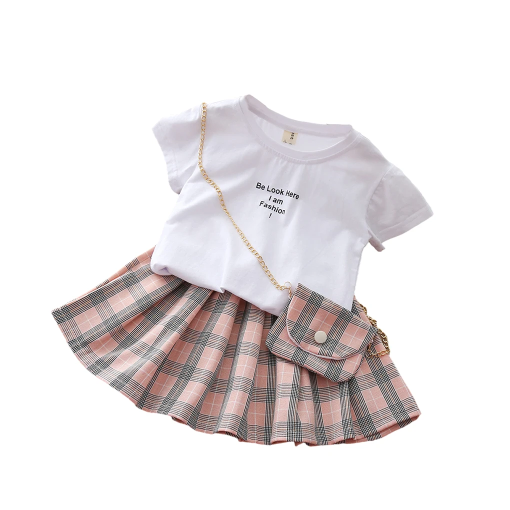 Summer Girl T-shirt Skirt Set Traveling Children Tops Kit Birthday Gift