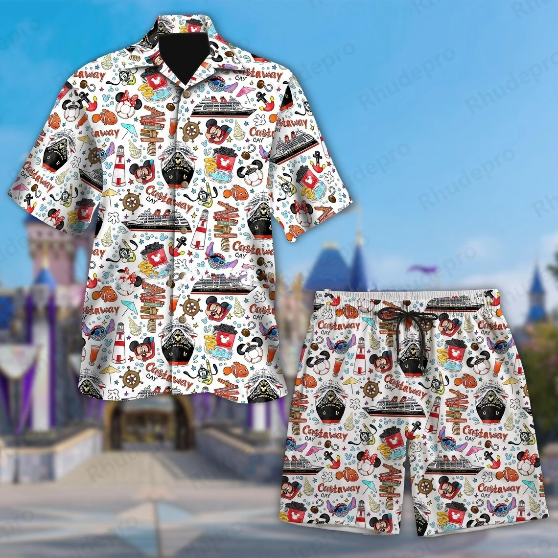 

Лето Дисней, Микки Маус, Эпиcot, символ волшебного королевства, мир, ретро пуговицы, гавайский комплект рубашек, комплект для отдыха, пляжного отдыха, с коротким рукавом