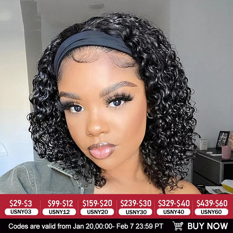 Brazilian Kinky Curly Headband Wigs Human Hair 8-30 Inch Remy Kinky Curly Human Hair Wigs For Women Easy to Wear 180% Yarra Hair