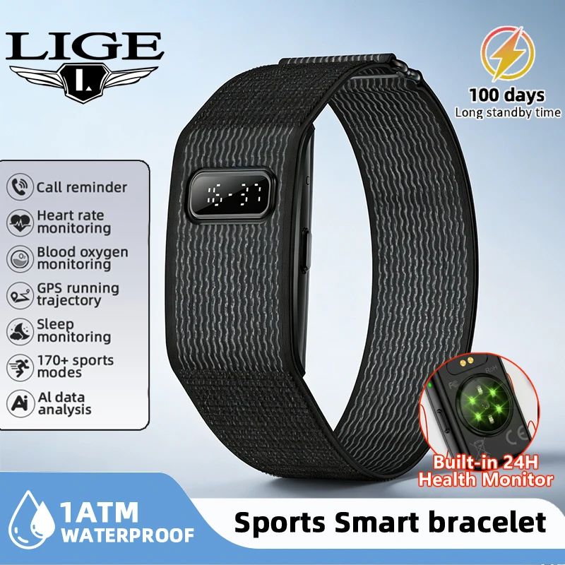 LIGE Smart Watch Men Women Fitness Smart Bracelet Sports Band Heart Rate Blood Oxygen Monitor Waterproof Multifunction Watches