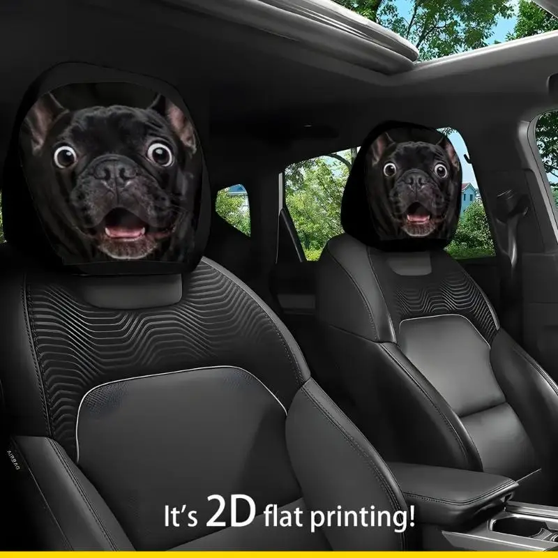 SZCH Shocked Pug Pattern Car Headrest Covers Comfortable & Strong Polyester
