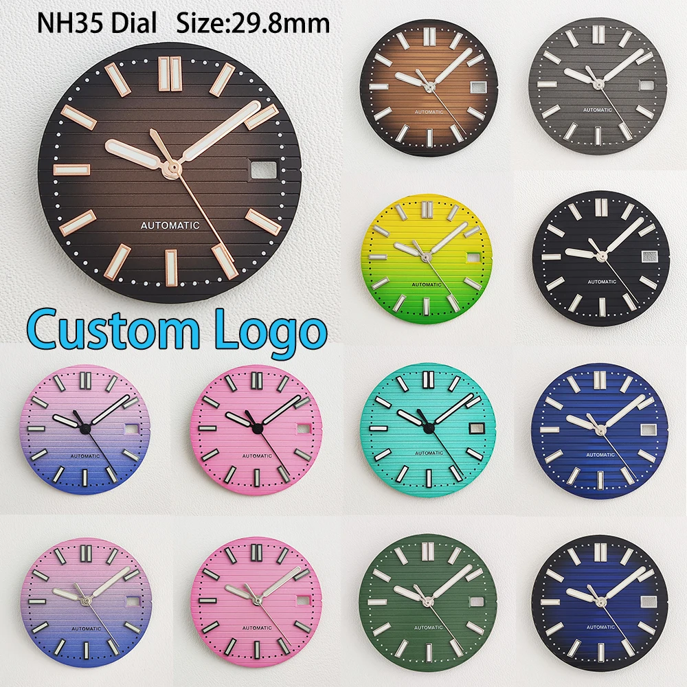 SUPER 29.8mm NH35 Dial No Logo Dial Green Luminous Custom Logo Dial For Nautilus Mod Parts NH35/NH36 Movements Accessories