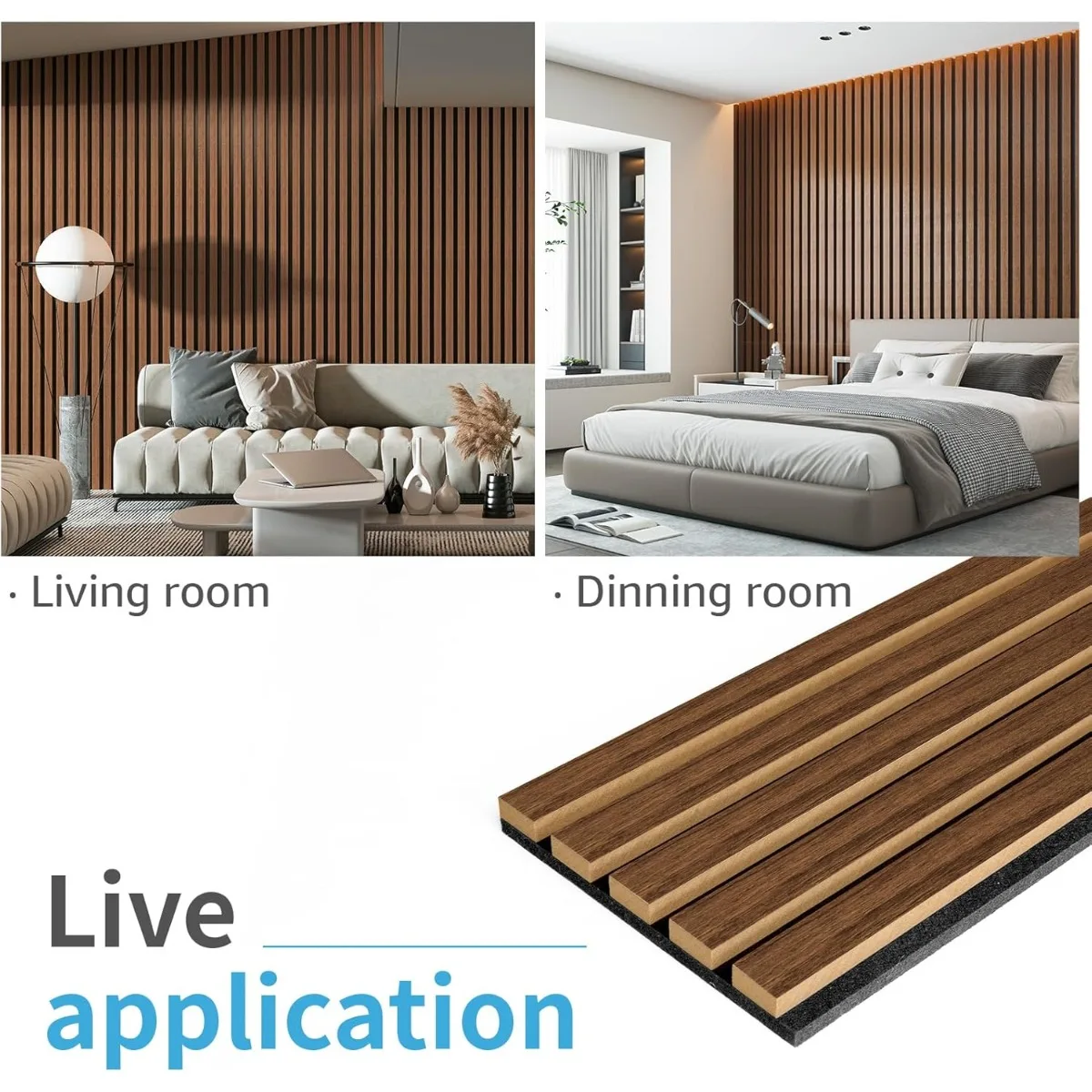 4er-Pack Akustik-Wandpaneele mit Holzstreifen, 3D-gerillte Akustikplatten für die Innendekoration, dunkles Walnussholz