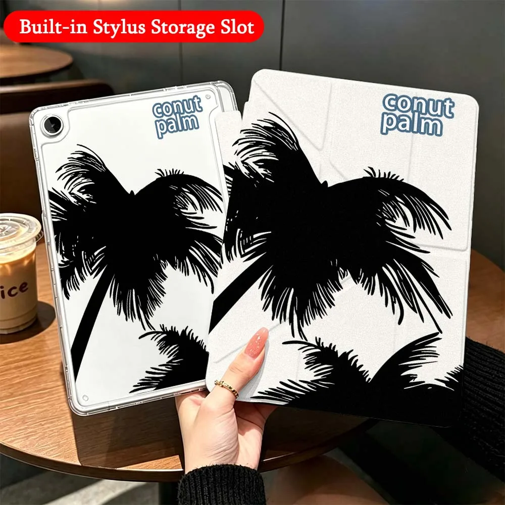 Summer Coconut Tree Case For Samsung Galaxy Tab A9 A8 A11 S6 S7 S8 S9 S10 FE Plus Lite Transparent Y-Shaped Folding Tablet