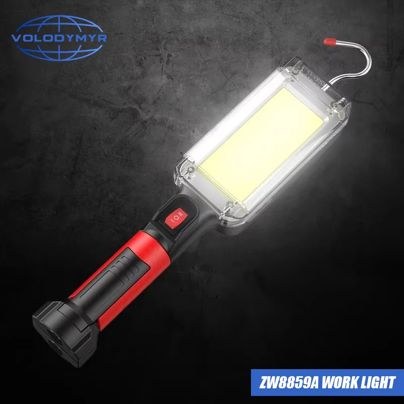 VOLODYMYR COB Floodlight Rechargeable Lamp Led Work Light Use 2*18650 Battery Led Portable Magnetic Light Hook Clip Waterproof