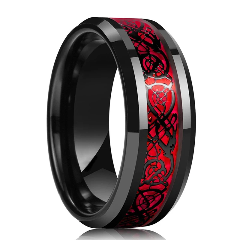 New Red Rhinestones Rings For Women Couple Jewlery Wedding Bands Bridal Sets Man Balck Dragon Pattern Stainless Steel Ring