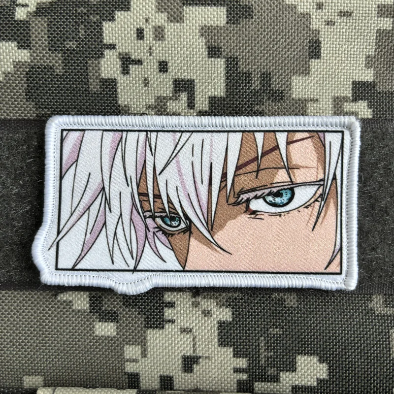 Satoru Gojo Eyes Morale Badge Jujutsu Kaisen Character Patch Anime Sticker Hook and Loop Printing Tactical Backpack Patches