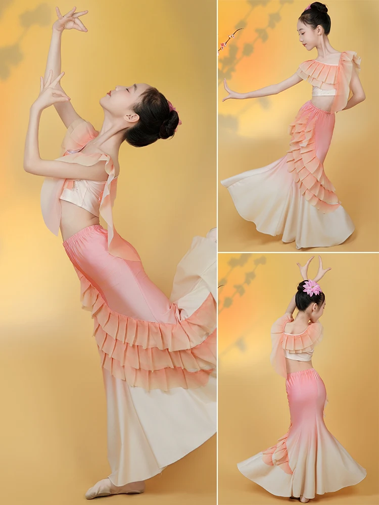 

Girls' New Sle Dai Dance Costume Children's Ethnic Drama Skirt Spring Blossom Thiened Stage Performance Outfit under 7 Y...