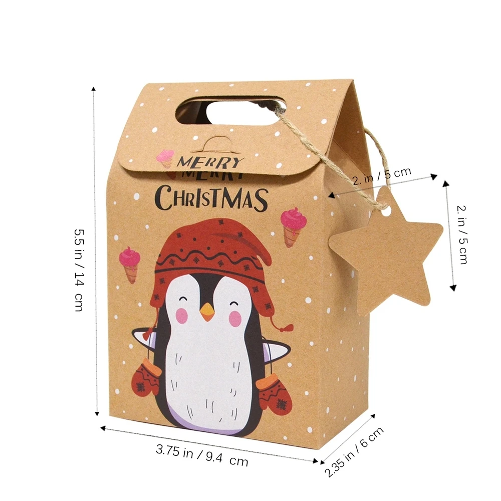 6pcs Christmas Gift Box Kraft Cartoon Santa Claus Cookies Candy Packing Paper Bags Merry Xmas Happy New Year Party Decorations