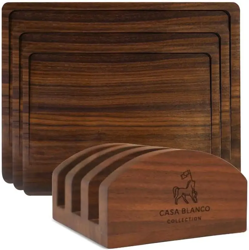 ck Walnut 3-Piece Cutting Boards With Stand - Luxury Kitchen Cooking Tools, Wood Chopping Block Set For Meats, Fruits &