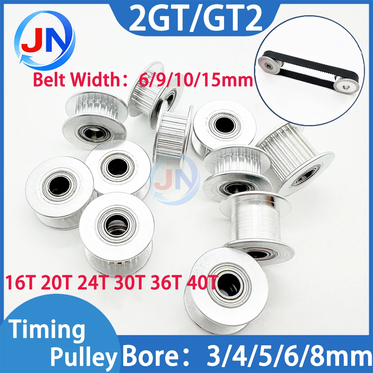 2MGT 2GT Timing Idler Pulley 16T 24T 30T 36T 20Teeth 30teeth Bore 3/4/5/6/8mm GT2 Synchronous Pulley Belt Width6/9/10/15mm Idler