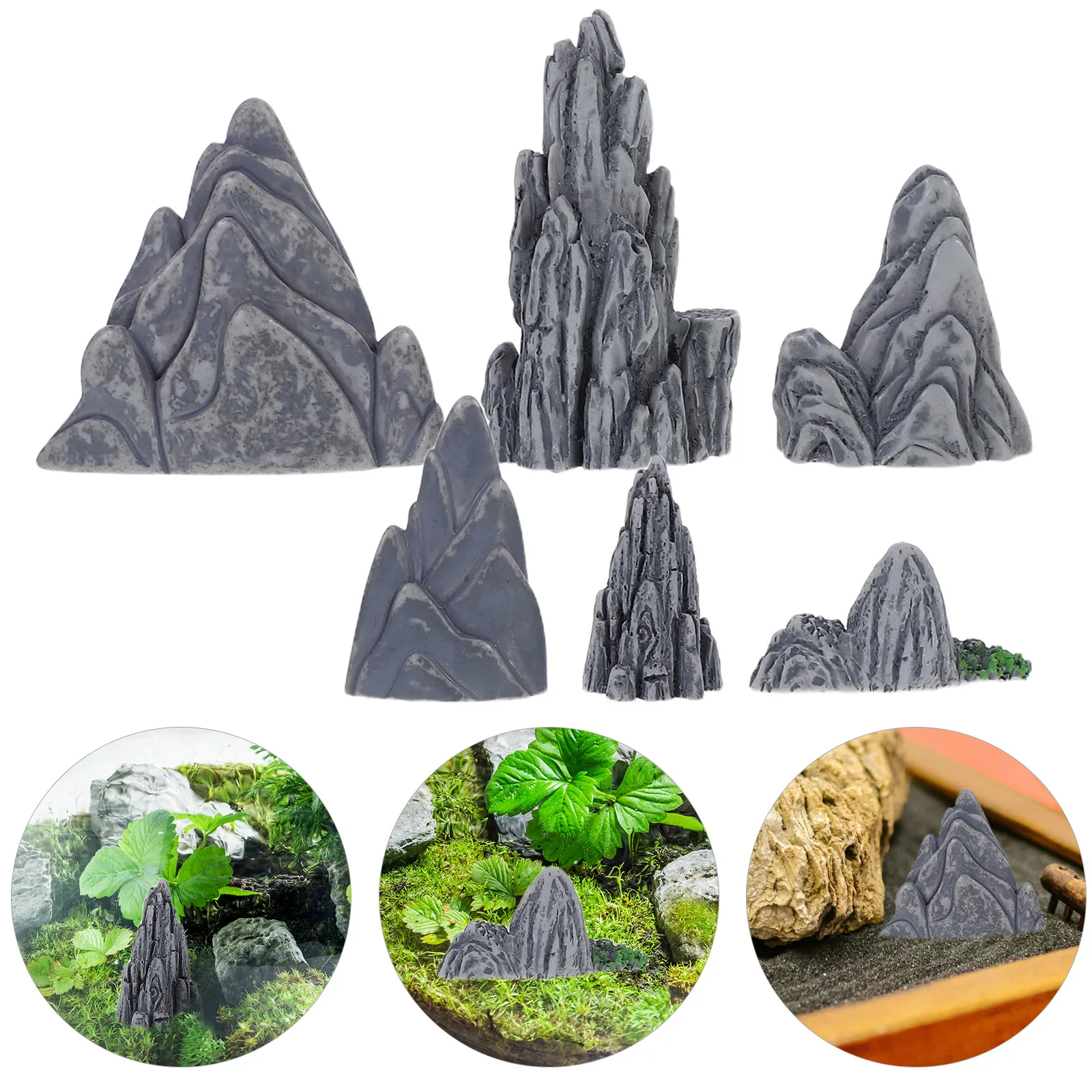 

6pcs Miniature Rockery Bonsai Mountain Statue High Realism Compact Design Garden Decoration Accessories DIY Arrangement Sturdy