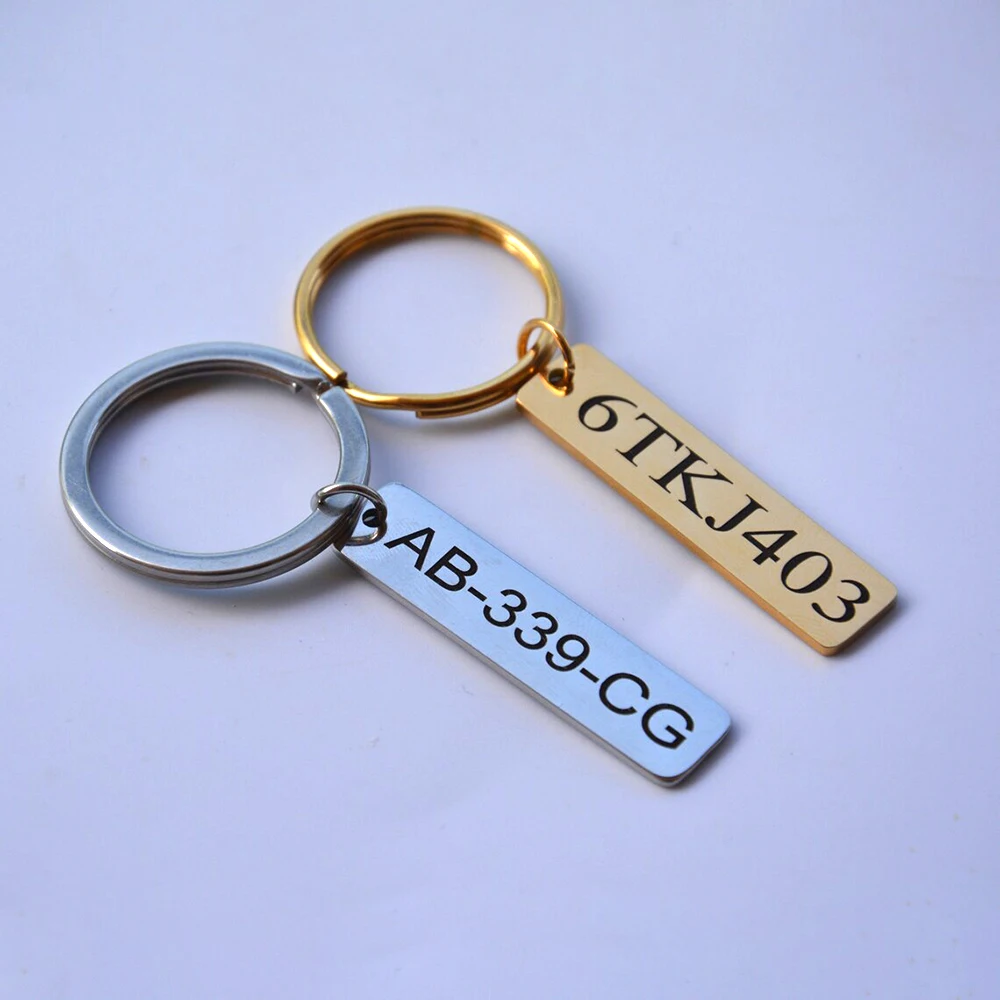 Customized License Plate Keychain Phone Number Personalized Name Keychain, Stainless Steel Metal License Plate, Fashionable Gift