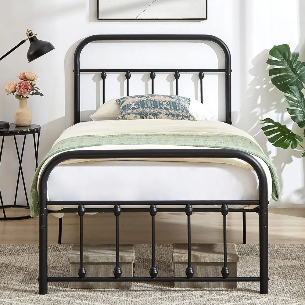 Twin Size Victorian Style Metal Bed Frame with Headboard Classic Metal Platform Bed Frame Mattress Foundation with