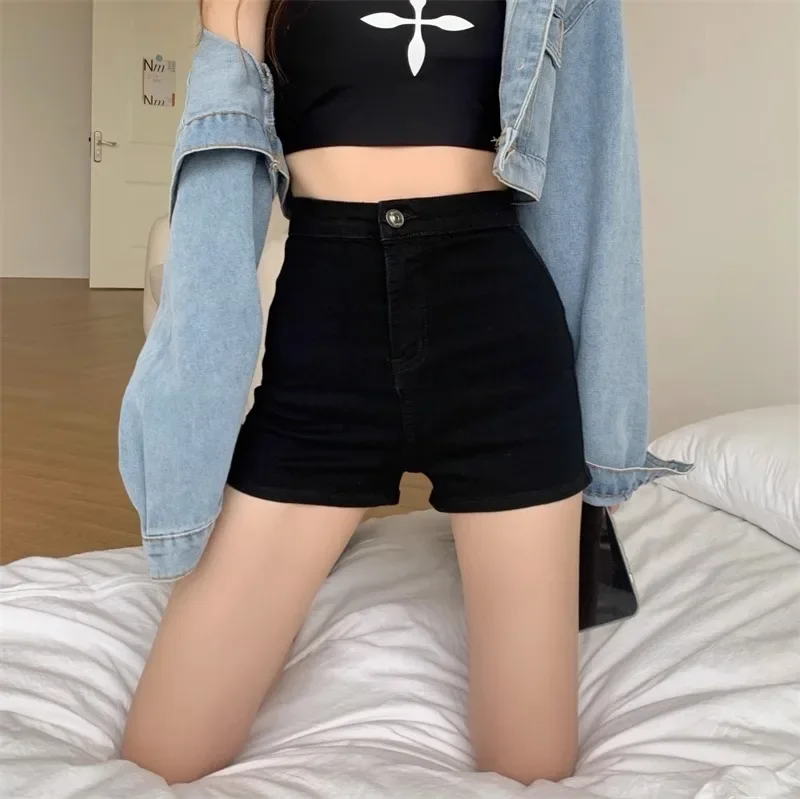 

Summer Women's Jeans Shorts Solid Color High Waisted Casual Denim Shorts