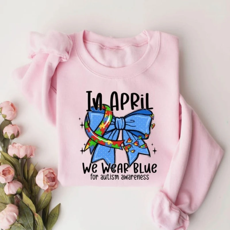 في أبريل نرتدي قميصًا أزرقًا، سويت شيرت للتوعية بالتوحد، قميص تعليمي خاص، دعم التوحد، قميص بقلنسوة للمعلم لشهر التوحد #1