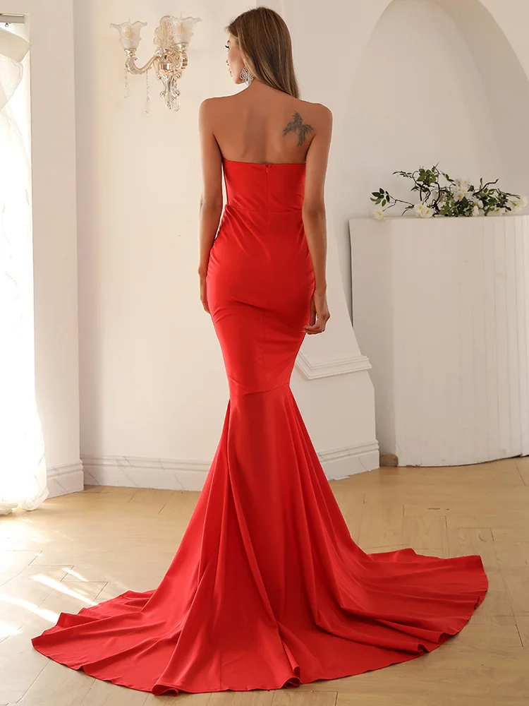 Yesexy New Sexy Women Summer Off Shoulder Evening Party Dress Backless Red Maxi Prom Long Wrapped Chest Dresses Elegant Vestido