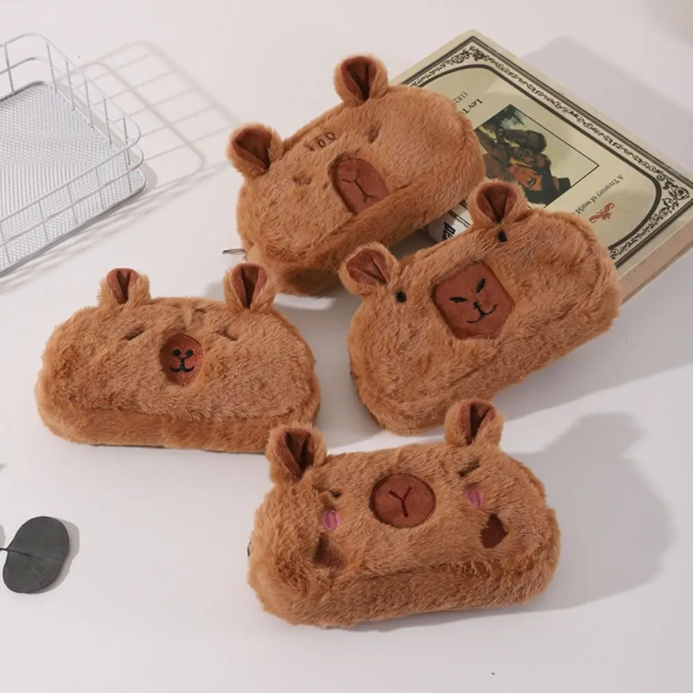 Large Capacity Capybara Plush Pen Bag Plush Doll Stuffed Capybara Plush Pencil Case Cute Animal Guinea Pig Pen Pouch