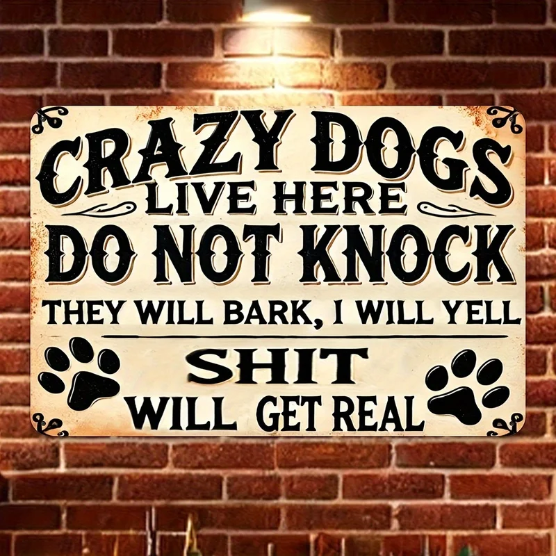 Crazy Dog Lives Here Do Not Knock Engraved Aluminum Sign, Vintage Pet Warning Decor, Dog Lover Easter Gift, Wall Door Plaque