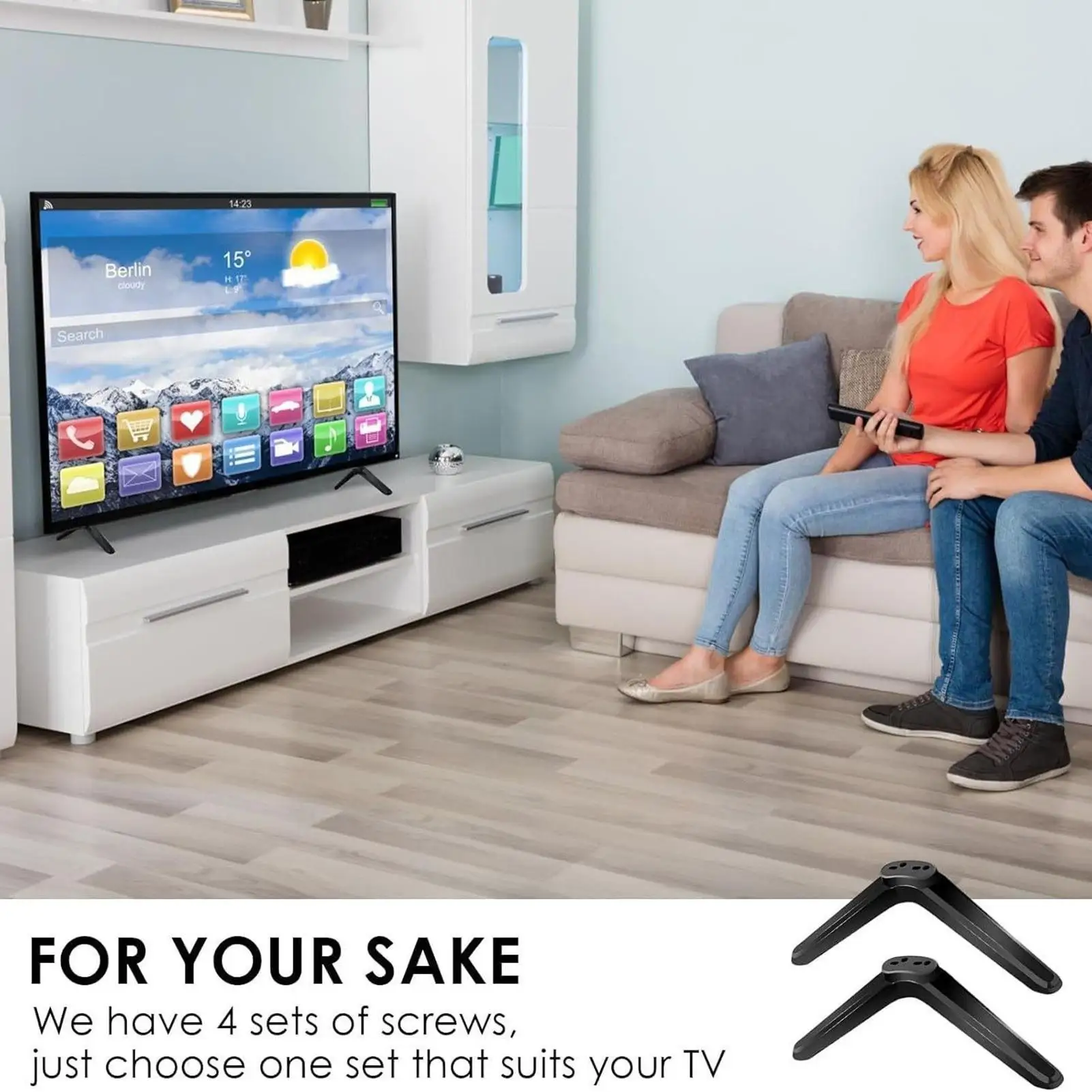Legs For TV Stand Television Legs Replacement 2 Pieces Anti-Tilt Matte Black TV Stand Feet For Bedroom Workplace Fireplace