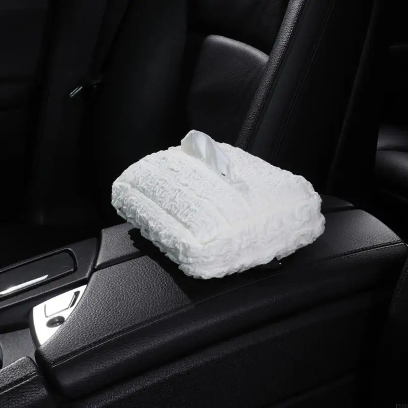 Car Interior Accessory Set with Front Slit Tissue Box Covers, Padded Belt Pads and Grab Handle Covers, 6 Piece Fabric Set for