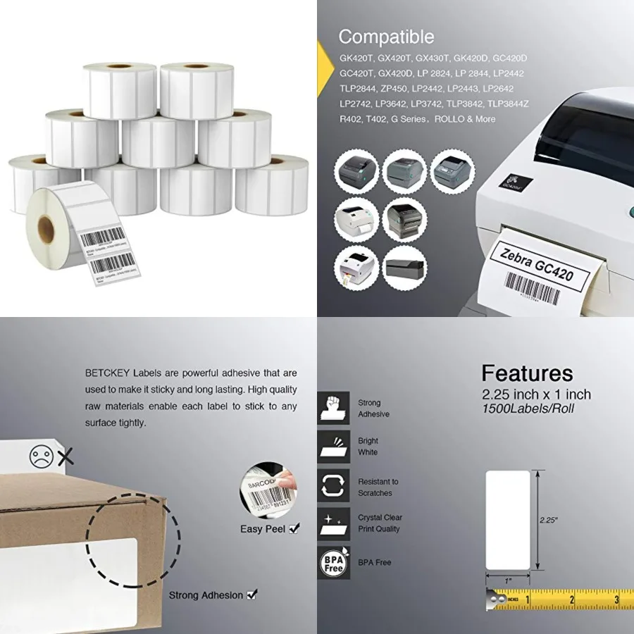 2.25" x 1" 57 mm x 25 mm File Folder and Multipurpose Labels Compatible with Zebre/Rollo Label Printer, Premium Adhesive and Pe