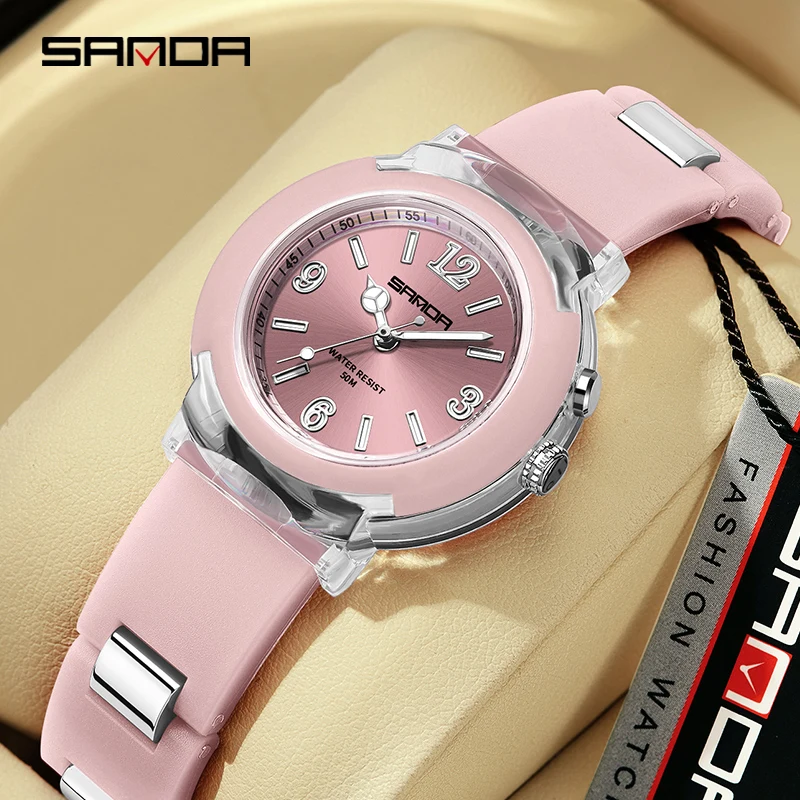 Fashion Trend Outdoor Leisure Temperament Versatile for Girls 2024 New Sanda 6104 Watch Quartz Watch LED Light