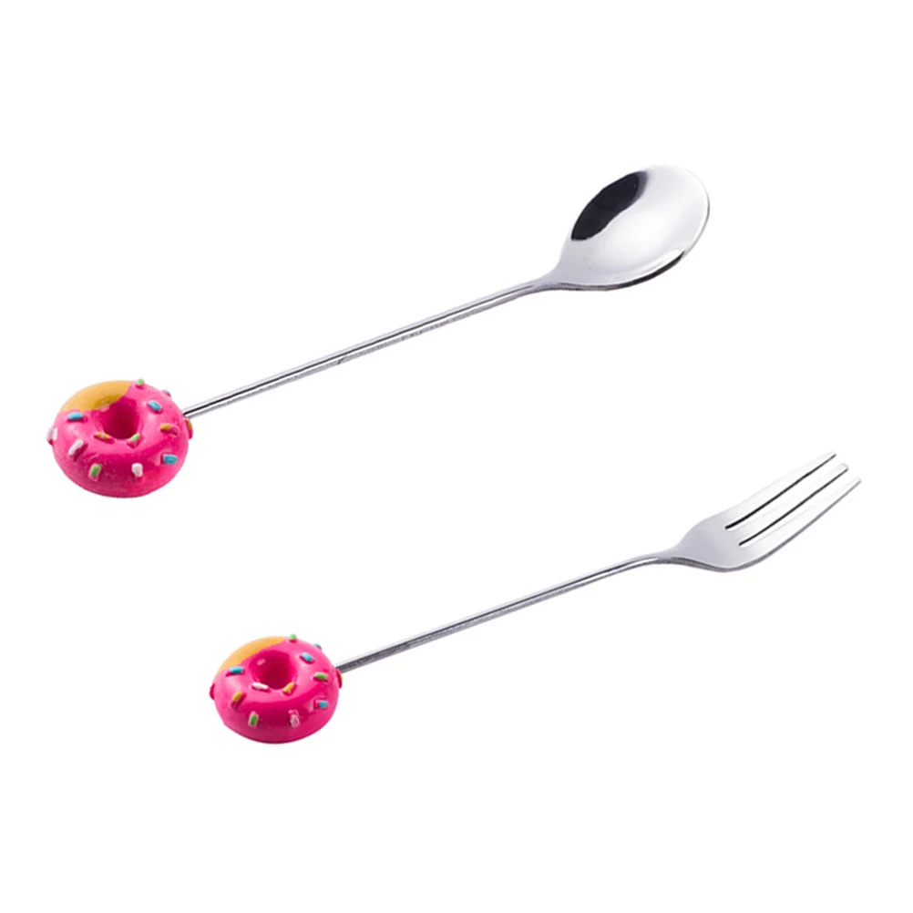 

2 Pcs Donut Spoon Cutlery Tableware Stainless Steel Stirring Serving Fork Children Curtley