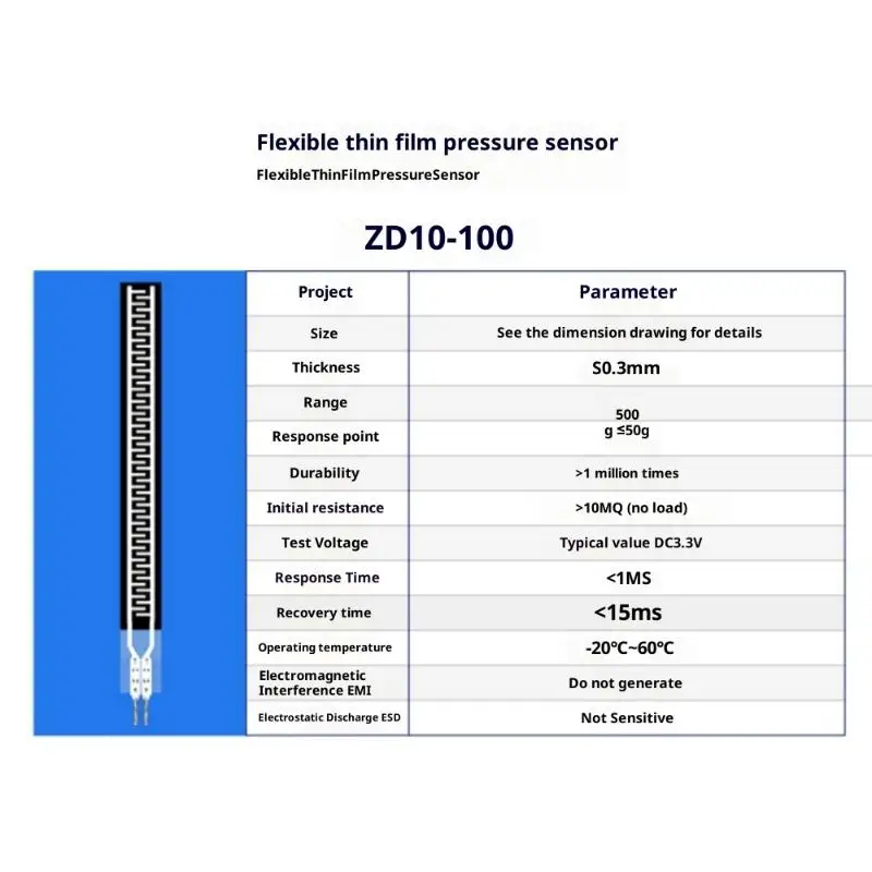High Precision Flexible Thin Film Resistance Force Sensor ZD10-100, 1Pcs 500g