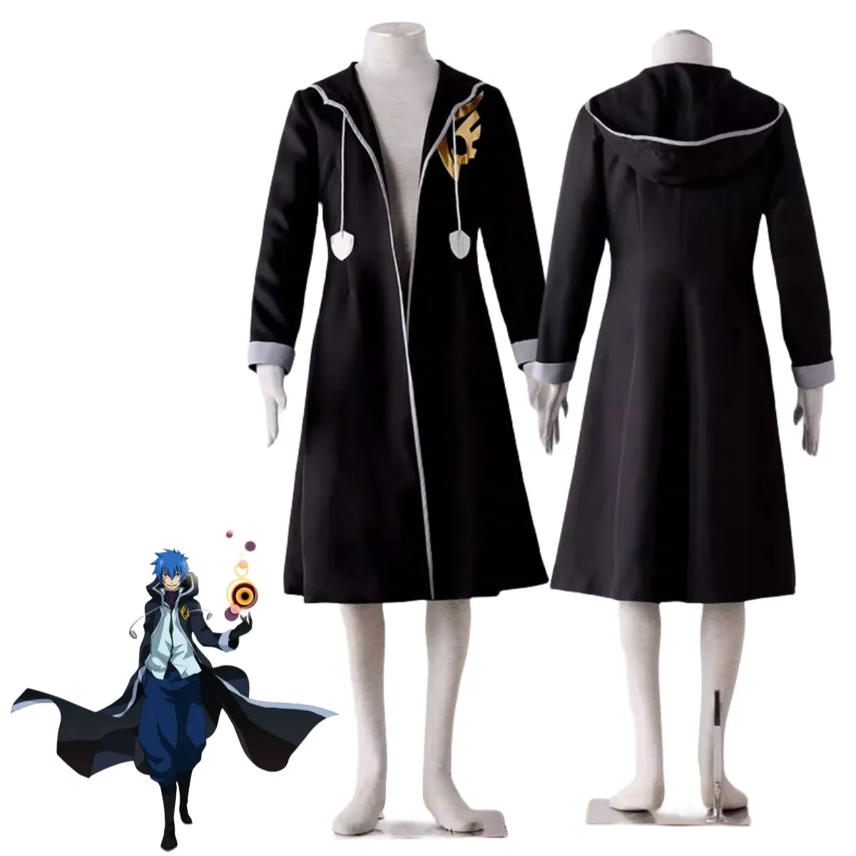 Anime FAIRY TAIL Jellal Fernandes Cosplay Costume Crime Sorciere Black Hooded Long Coat Cape Man Woman Halloween Christmas Suit