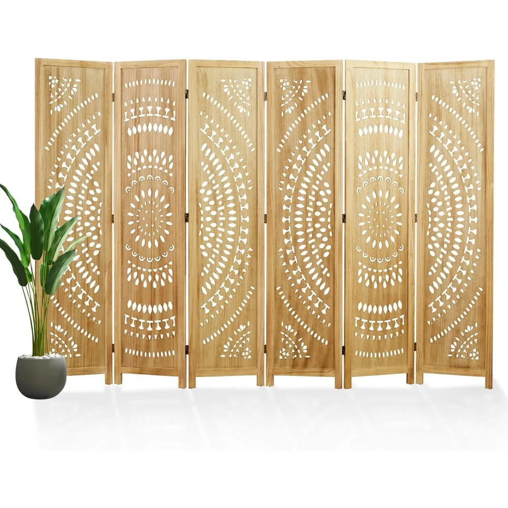 66.9Inch Folding Room Divider, 6 Panels Wood Carved Privacy Screens, Free Assembled Freestanding Partition for Home Office Resta