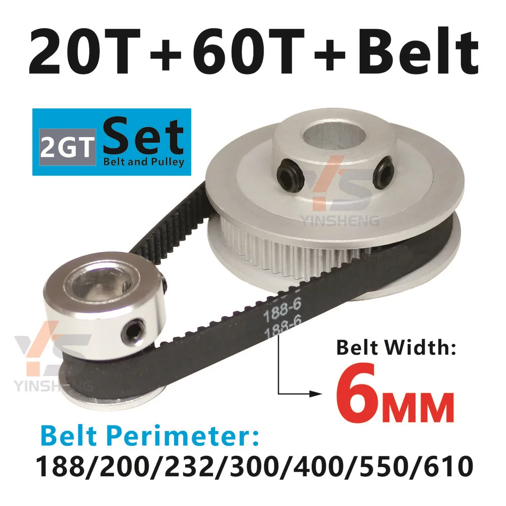 

2GT Timing Belt and pulley Set 20T 60T Synchronous wheel 2M Toothed synchronization Belt Width 6 MM Aperture 3 - 15MM 3D printer