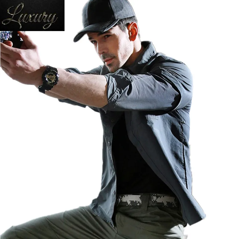 

2023 Army Men's Summer Tactical Shirt Quick Dry Removable Long Sleeve Breathable Uv Protection Military Style Male