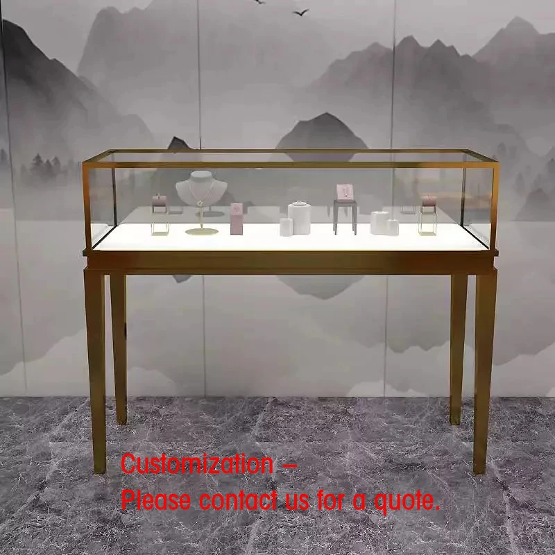 custom.Luxury Iron/Steel Jewelry Display Stand with LED Lighting Customizable Size & Glass Back Racking System Jewelry