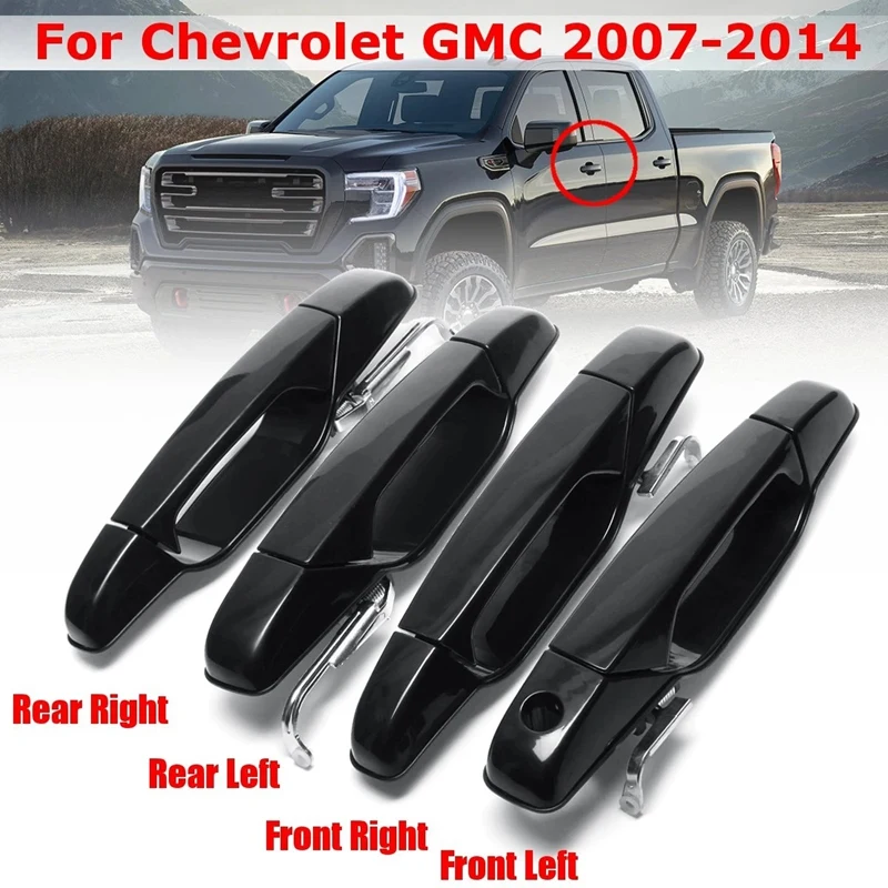 

New-Gloss Black For Chevrolet GMC 2007-2014 Front Rear Exterior Door Handles Left Right 20828237/25890220/15915106/25890259